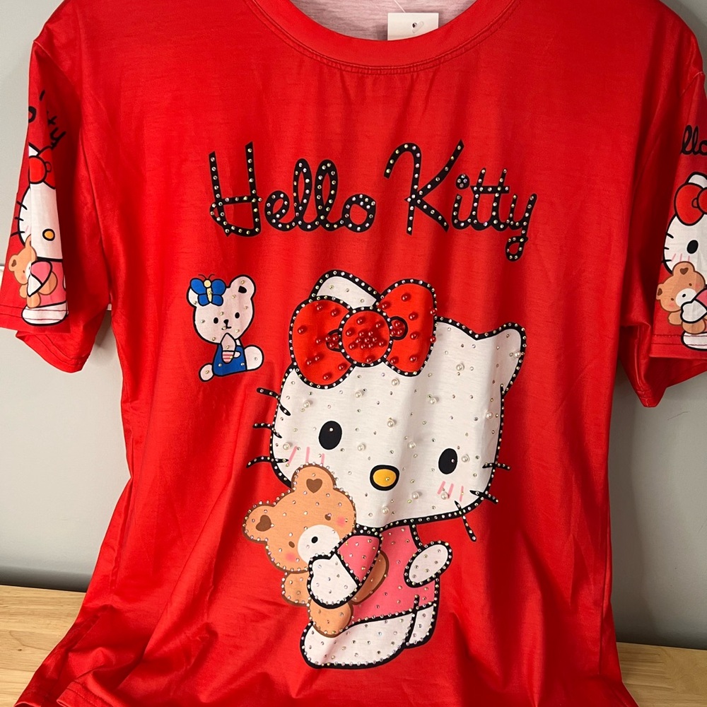 Hello Kitty Red Graphic T-Shirt rhinestones.